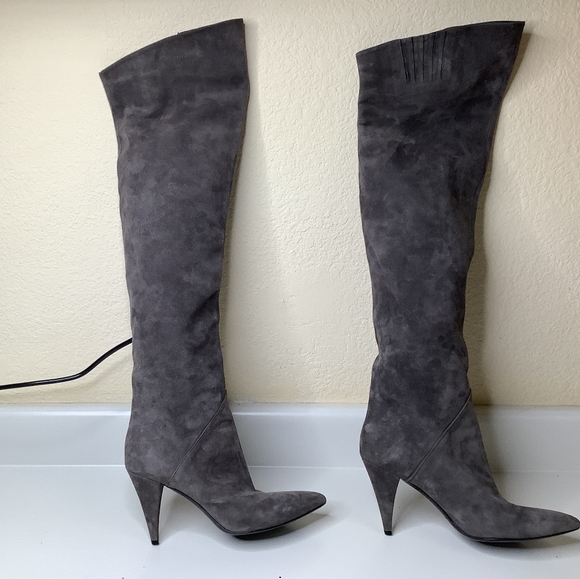 Saint Laurent Paris Over Knee Cat 90mm Suede Thigh Boot 38 - Picture 1 of 15